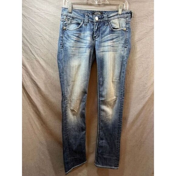 Pepe Jeans Womens 28 Blue Denim Skinny Faded Whiskered Flap Pocketed Jeans 28x31 - Picture 1 of 11